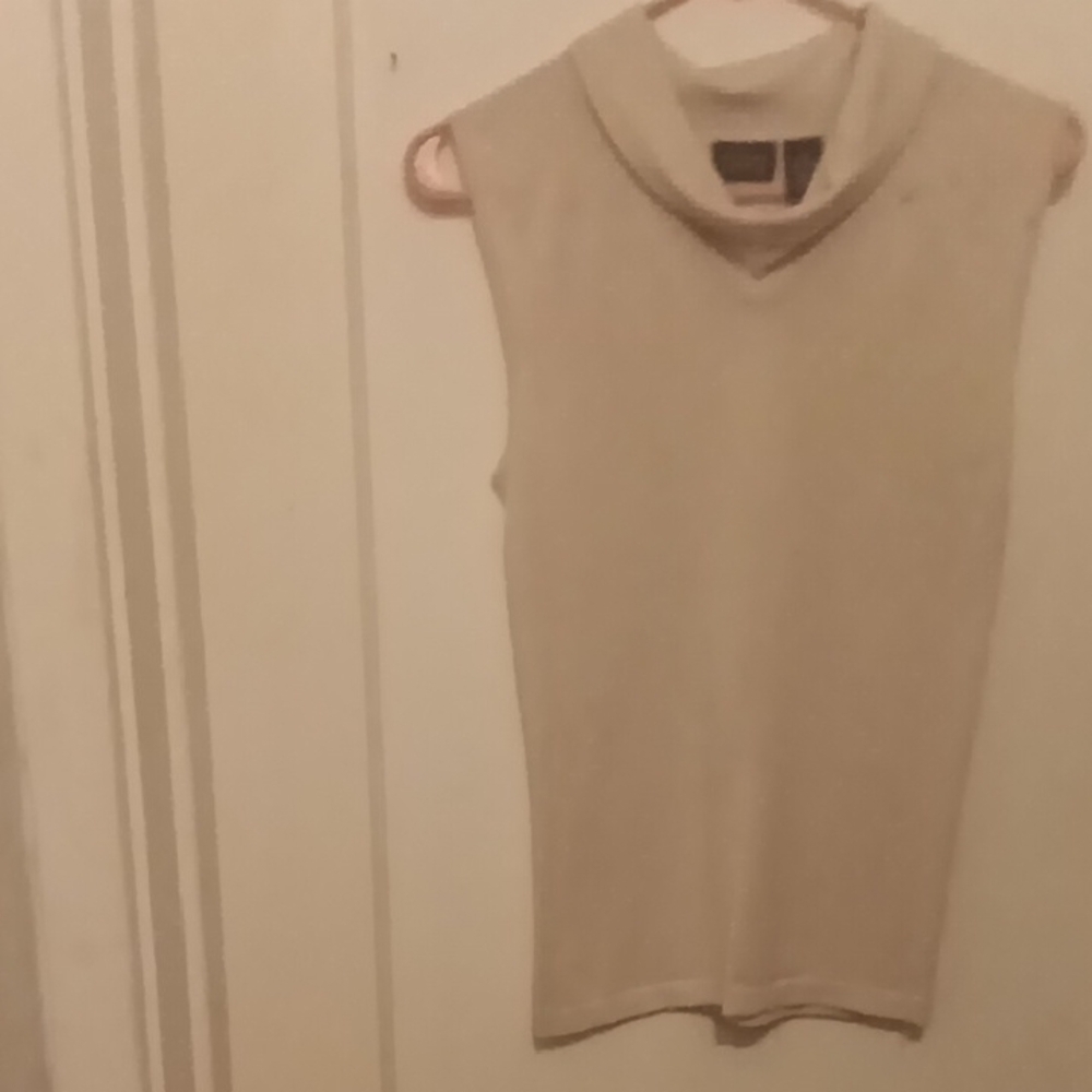 Cream Sleeveless Turtleneck Top